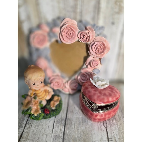 Heart Shaped Photo Frame Small Trinket Rose Jewely Box Garland Decorative - Picture 4 of 5